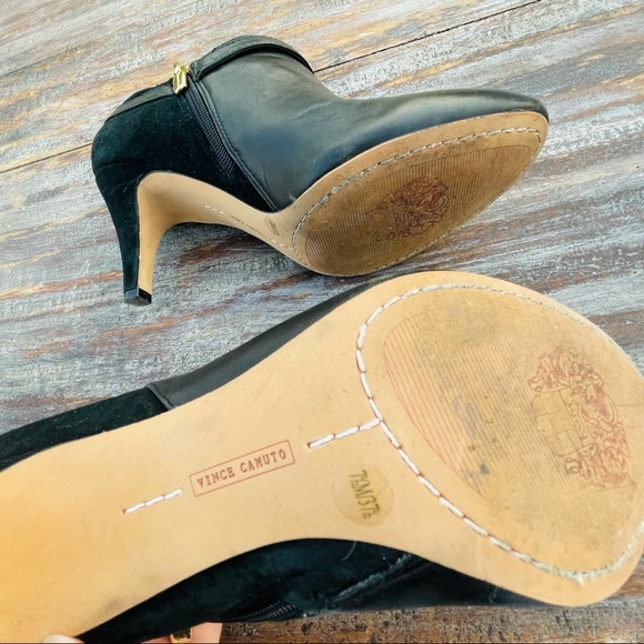 Vince Camuto Leather Suede Cut Out Heels Crop Booties - Picture 13 of 16